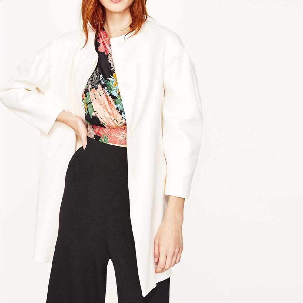 NEW NWT Zara Basic Coat Off White Size S